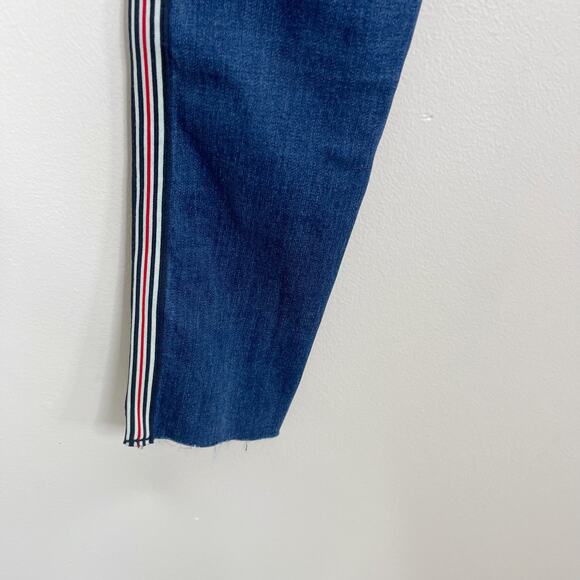 Forever 21 Side Stripe High Rise Skinny Jeans Size 26 Blue Red Black Stripe - Picture 6 of 11